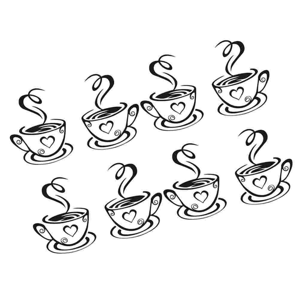 4 Sets Wall Stickers DIY Coffee Cup Pattern Black Wall Decals Wall Decoration Wallpaper for Cafe Shop