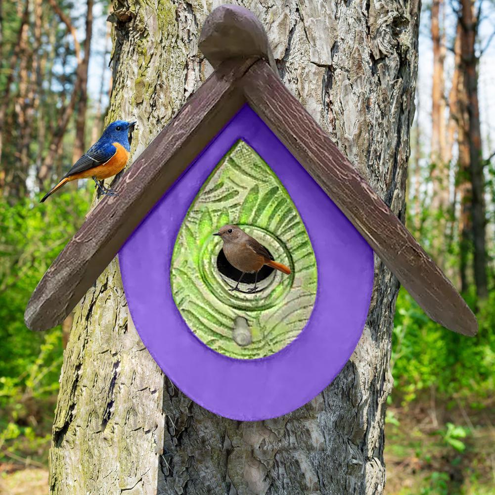 Hand Carved Wood Birdhouse Outdoor Hanging Birdhouse Ornament For Garden Courtyard Terrace Decoration