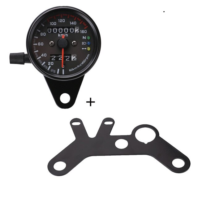 Universal Motorcycle Speedometer Odometer 12V Motorcycle Dual Speed Meter with LED Indicator Speedometer Motorcycle: With bracket-B