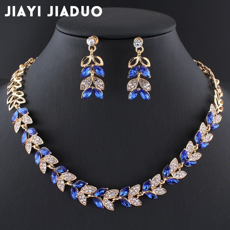 jiayijiaduo Wedding Jewelry Sets for Charming Women Dresses Dating Accessories Green Glass Crystal Necklace Earrings Sets