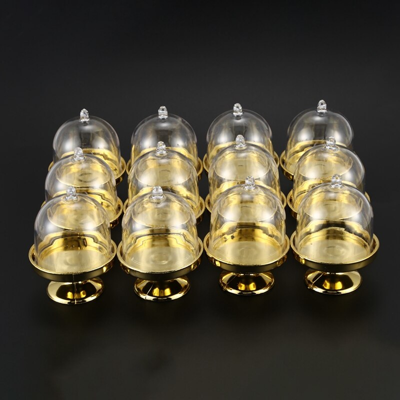 12x Mini Cake Stand Cupcake Box Wedding Party Plastic Bonbondoos Goud