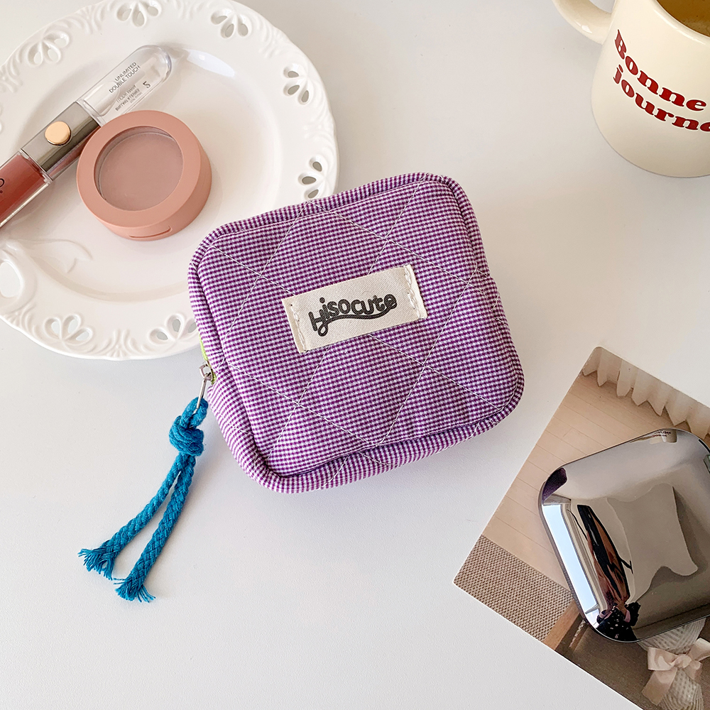 Ins Style Plaid Mini Geldbörse Tragbare Kosmetik Aufbewahrungstasche Dame Lippenstift Tasche und Kartenhalter Kawaii Tofu Kissen Tasche: Brown