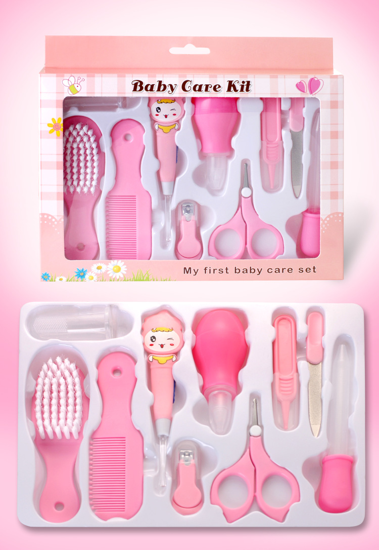 10 Teile/satz Baby Kinder Nagel Haar Gesundheit Pflege LED EarSpoon Nase Reiniger Zahnbürste Sicherheit Werkzeuge Pflege Pinsel Kit Neugeborenen Baby pflege: Pink