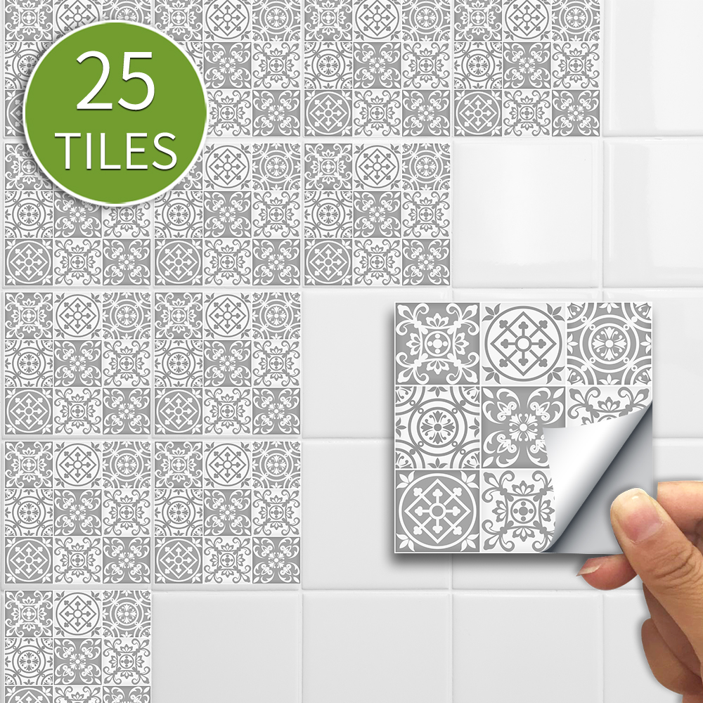 Funlife 25Pcs Marokkaanse Retro Toiletpapier Home Improvement Waterdichte Zelfklevende Wandtegel Sticker Keuken Badkamer Meubels: Gray moroccan retrl / 15x15cmx25pcs