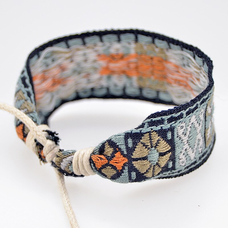 ABL099 (1), 3cm Breit Ethnische Folk Baumwolle Leinen Armband Retro Handgemachte Schnur Stickerei Hippie Freundschaft Wrap Armbänder Unisex