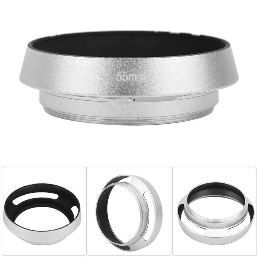 55Mm Zonnekap Universal Aluminium Draagbare Hollow Camera Bevel Zonnekap Shade Zilver Dslr Len Kap Voor Camera lens