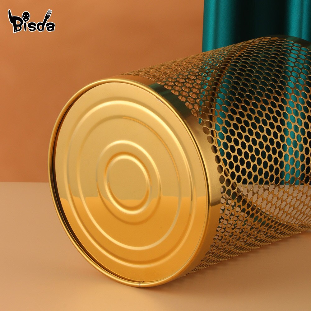 1Pc Stainless Steel Kitchen Trash Can Office Gold Mesh Trash Bin Home Waste Bin Car Storage Bucket Living Room Garbage Basket