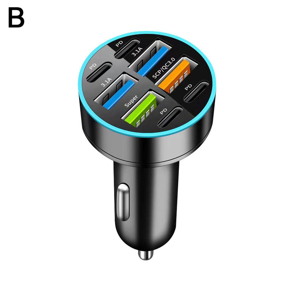 Cargador rápido para coche con pantalla Digital, 6 puertos, 4 A + 2 USB tipo C, 66W, carga rápida para Xiaomi, IPhone y: Blanco