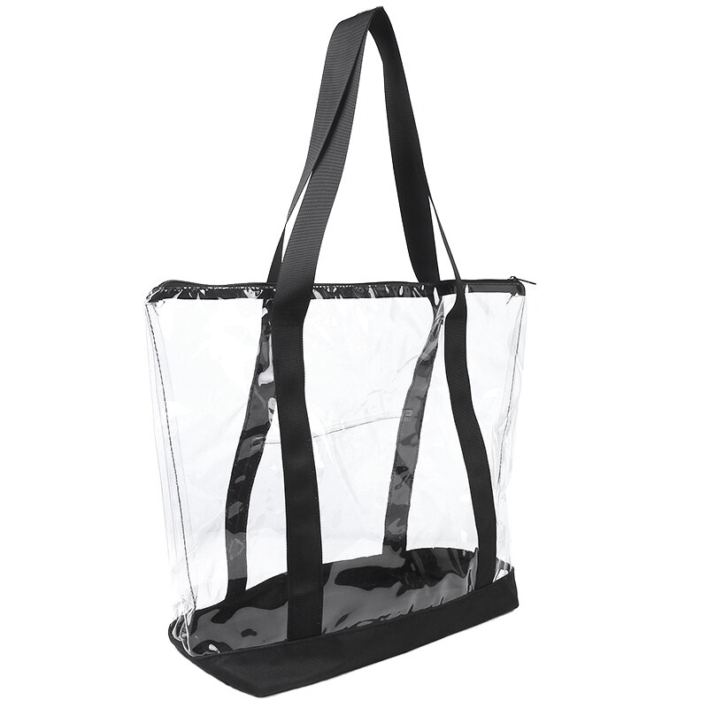 Tasker til mindre sæt gennemsigtige stadionsikkerhedsrejser og fitness-tote med lynlås gennemsigtig strandtaske robust pvc-konstruktion, sort kant