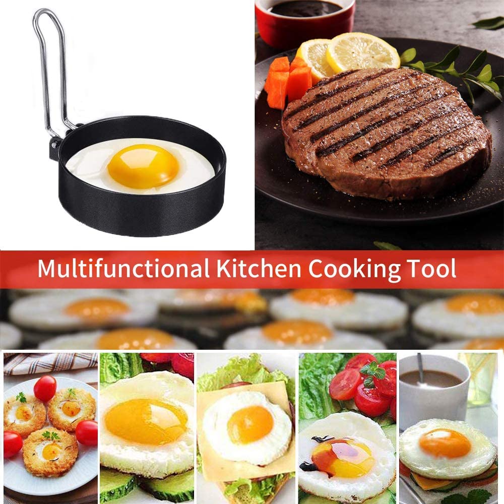 2 Pcs Egg Ring Circles Egg Cooker Rings Stainless Steel Non-Stick Round Egg Mold Fried Egg Shaper