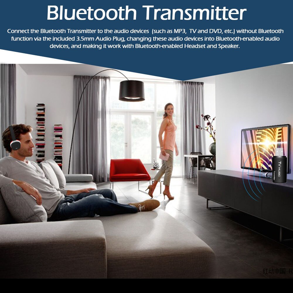 docooler Bluetooth Audio Transmitter - Wireless Stereo Music Dongle Adapter for TV PC Headphones Speakers