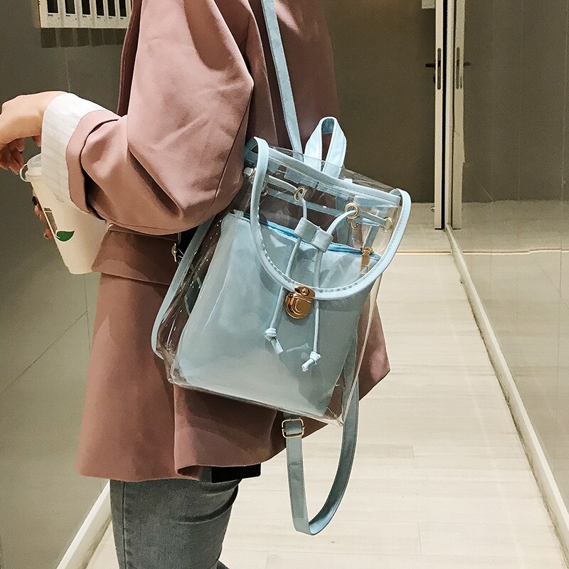 BONAMIE Mini Frauen Rucksack PVC Mädchen Klar transparent Tasche Gelee Reise Rucksack Für Dame Weibliche Schulter Taschen