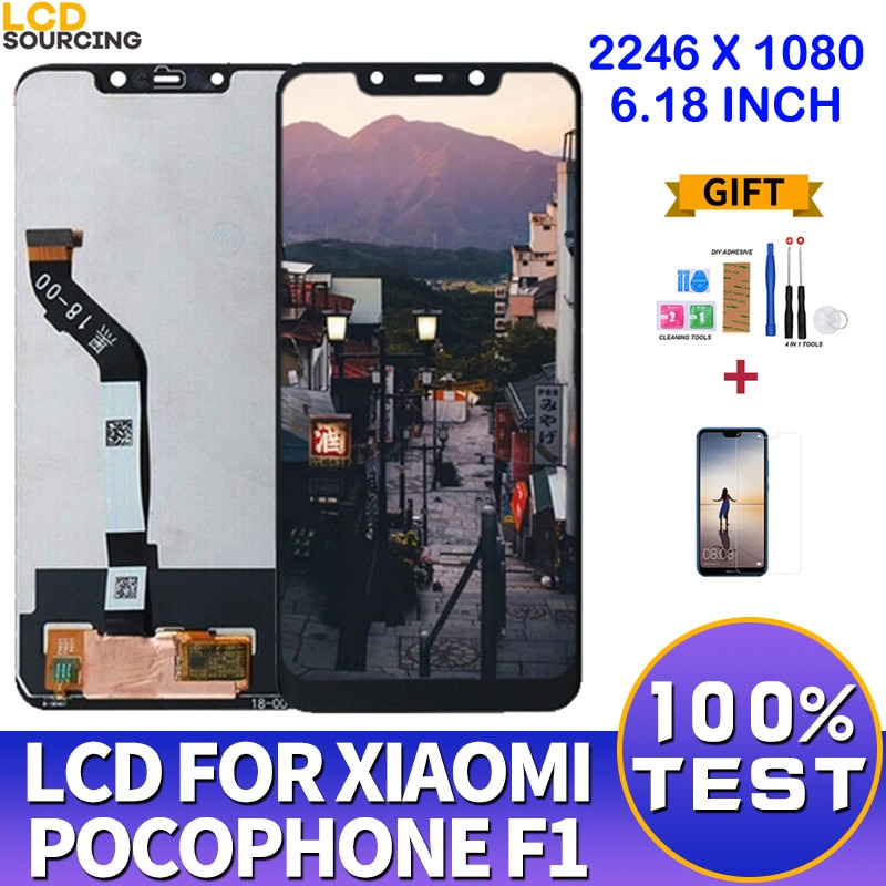 100% Originele 6.18 "Voor Xiaomi Pocophone F1 Lcd Touch Screen Digitizer Vergadering + Frame Voor Poco F1 Display vervangen