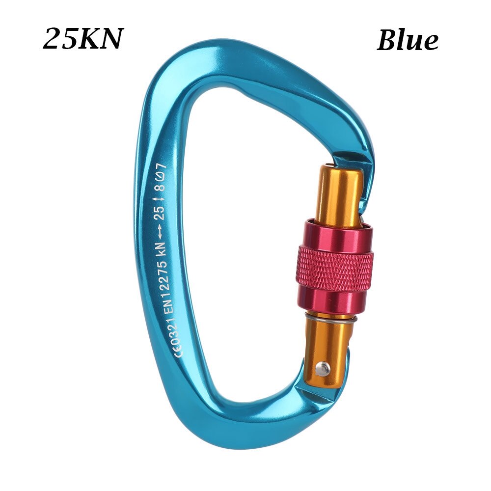 Mosquetón de , ganchos para llaves de escalada, forma de D, cerradura maestra de seguridad de aluminio, herramienta para escalar al aire libre, 12/25KN: Azul