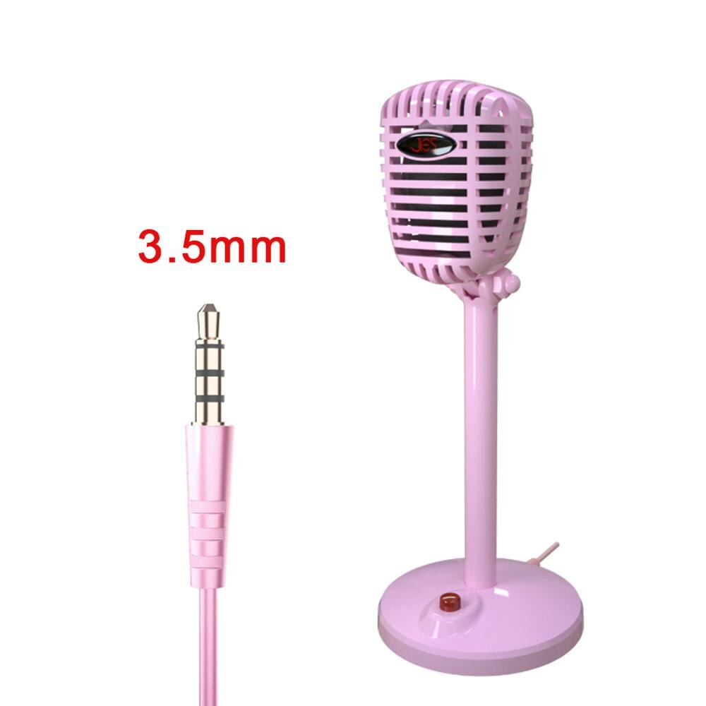Condenser microphone Wired Studio HD Noise Tabletop USB 3.5mm Mircophone for Computer Retro Mic: Pink-3.5mm