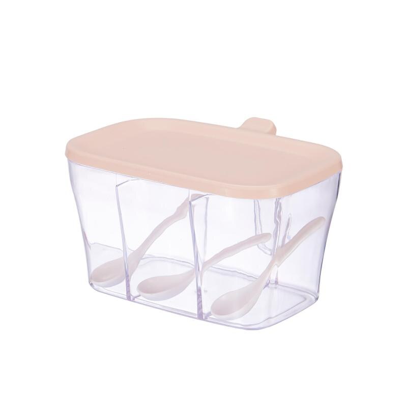 Kitchen Spice Jar Seasoning Box Spice Rack Spice Storage Bottle with Spoon Jars Transparent PP Salt Pepper Spice Sugar Box Tool: Pink