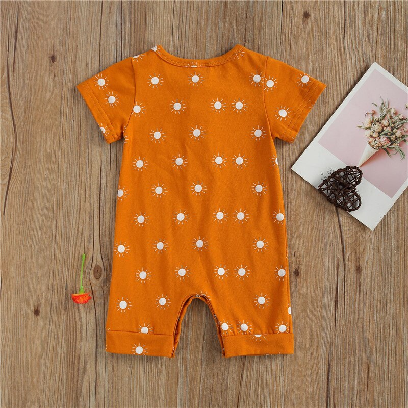 Peuters Zon Printing Playsuit Baby Jongen Korte Mouw Knop Romper Baby Ronde Kraag Kleding