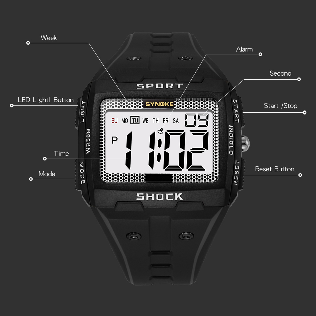 Groot Scherm Digitaal Horloge Voor Mannen, Eenvoudig Te Bedienen