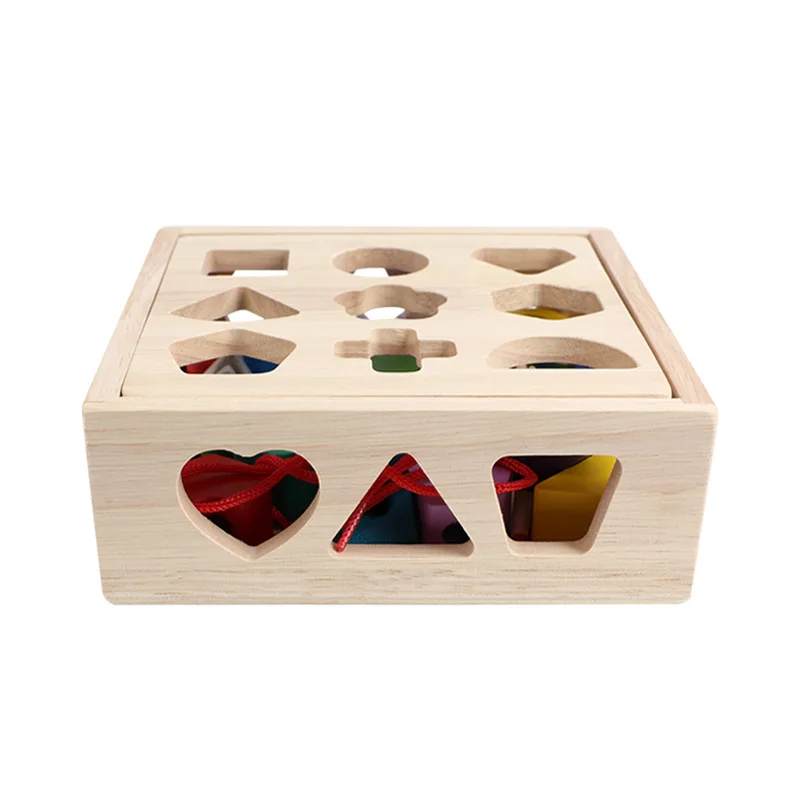 Pädagogische farblich passende Holzblöcke, Spielzeug zur Intelligenzentwicklung für Kinder, 16-Loch-Paarbox mit geometrischer Form