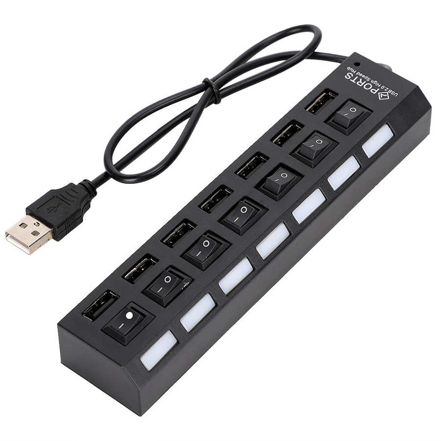 USB Hub Hub, Docking Station, Black Independent Power Switch Desktop Hub, for PC for Data