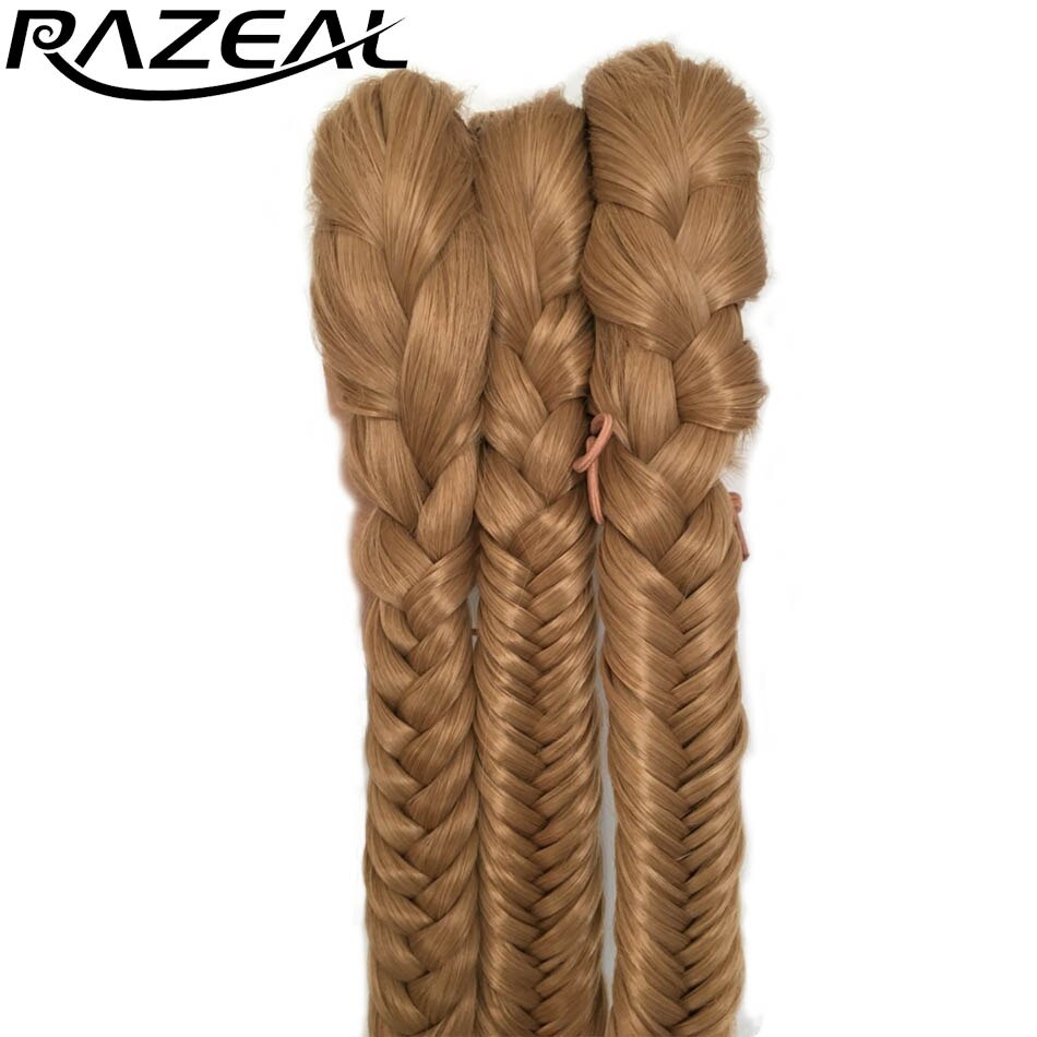 Razeal 20 inches Women's Clip In Braided Synthetic Hair Fishtail Ponytail With Elastic Drawstring Rope Black Color: 1B/27HL