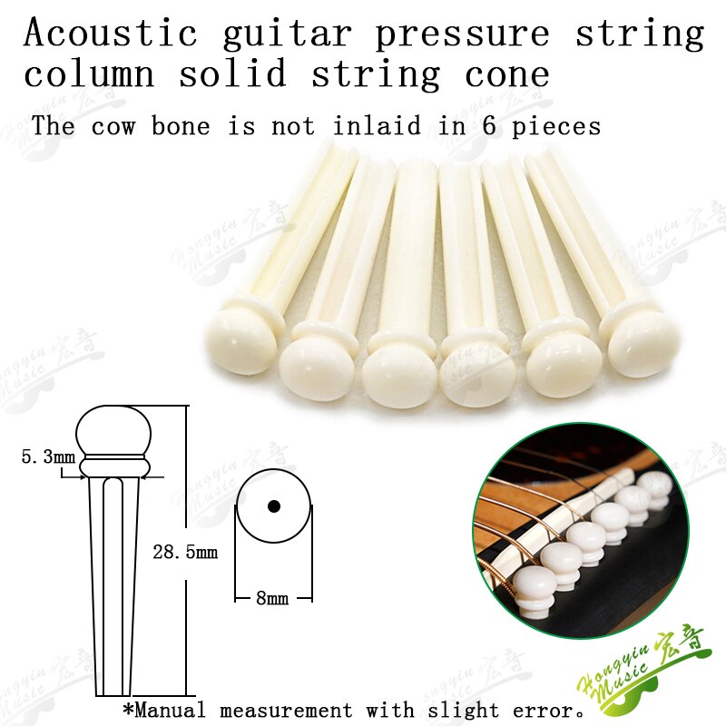 Pasadores de puente de guitarra de hueso de buey, pasador de puente para guitarra acústica con concha de perla, accesorios de guitarra circular de latón, 6 uds.: YELLOW