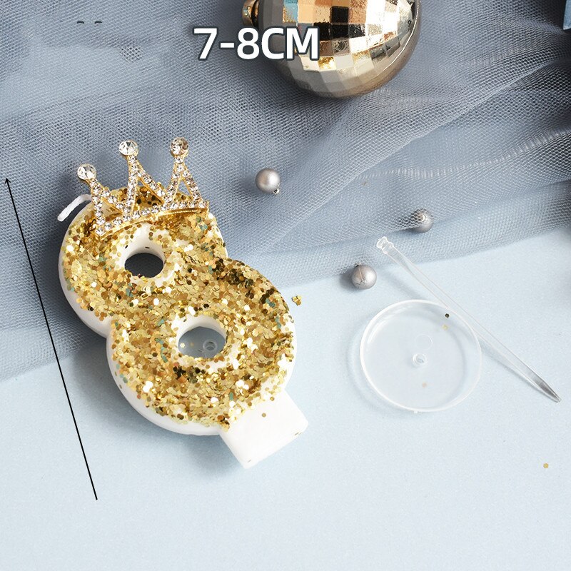 Yellow Pink Candle Sequins Shiny Crown Number 0-9 Cake Topper Insert For Girl Birthday Party Dessert Table Wedding Day: 8