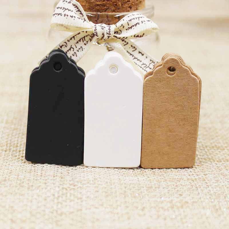 Tarjetas de papel de de 100 Uds., etiquetas para tarjetas en blanco/Negro/kraft, decoración de boda para festivales con vieiras, etiqueta para equipaje Mini en blanco de 2*4cm