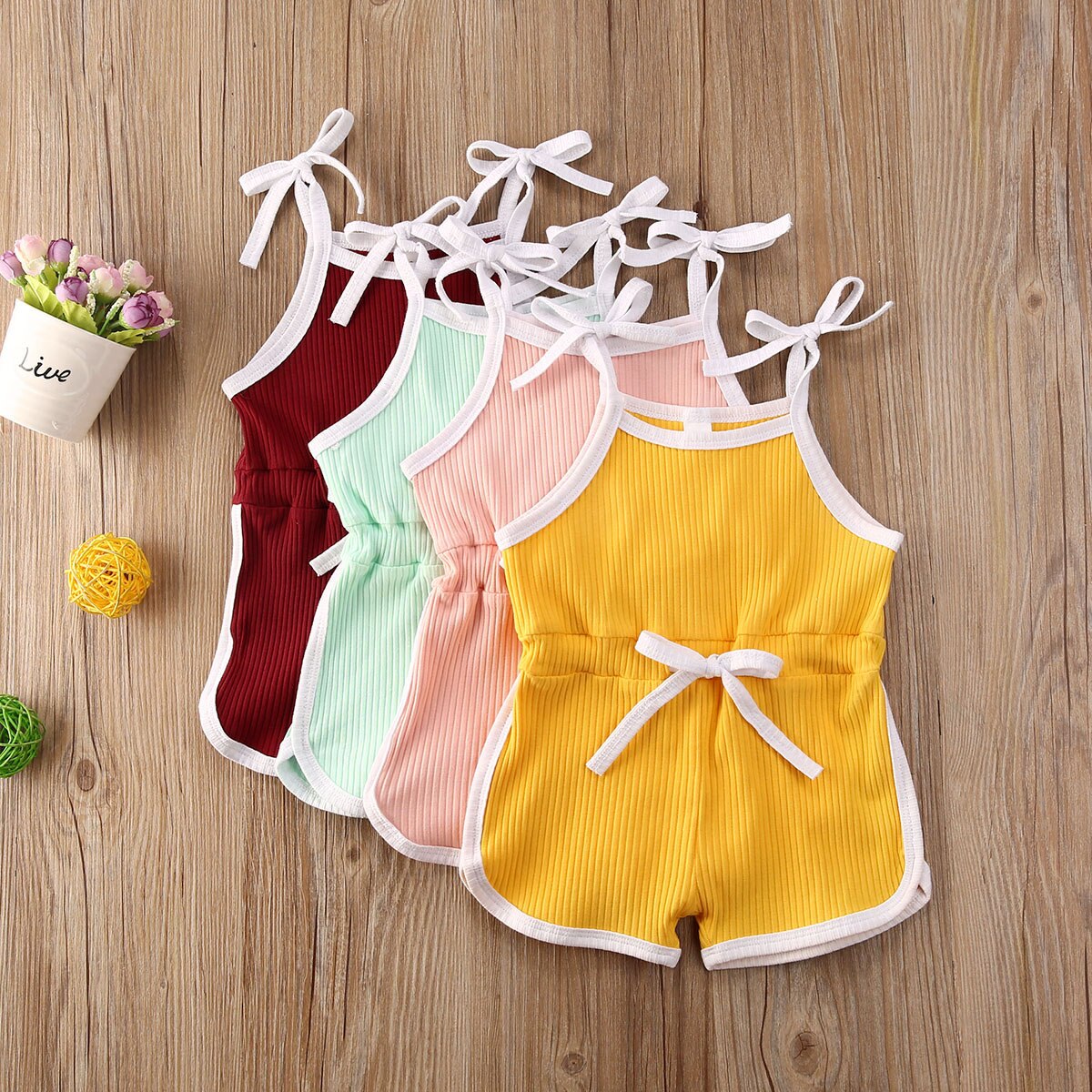 Summer Infant Baby Girls 12M-6T Rompers Overalls Solid Sleeveless Belt Jumpsuits Lovely Clothes 4 Colors