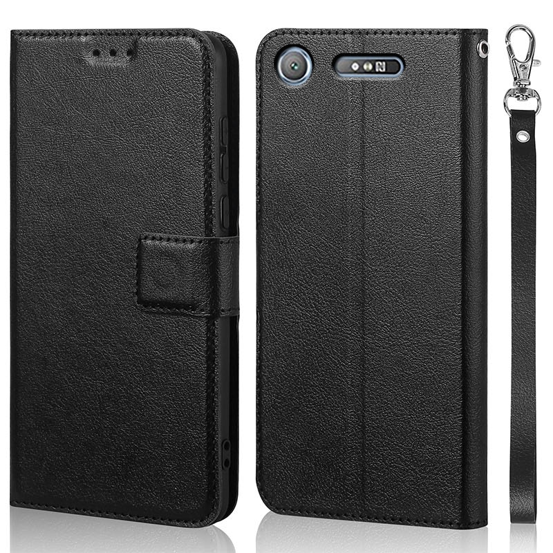 Coque de téléphone en cuir avec porte-cartes pour Sony Xperia XZ1 G8341 G8342, étui portefeuille ultra fin à rabat: Black