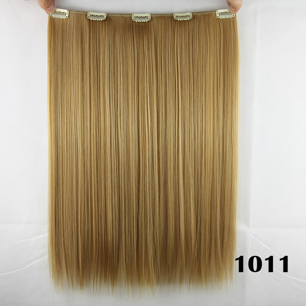 Soowee-extensiones de cabello sintético para mujer, 5 Clips de fibra de alta temperatura, 18 pulgadas, largo y liso: Color natural