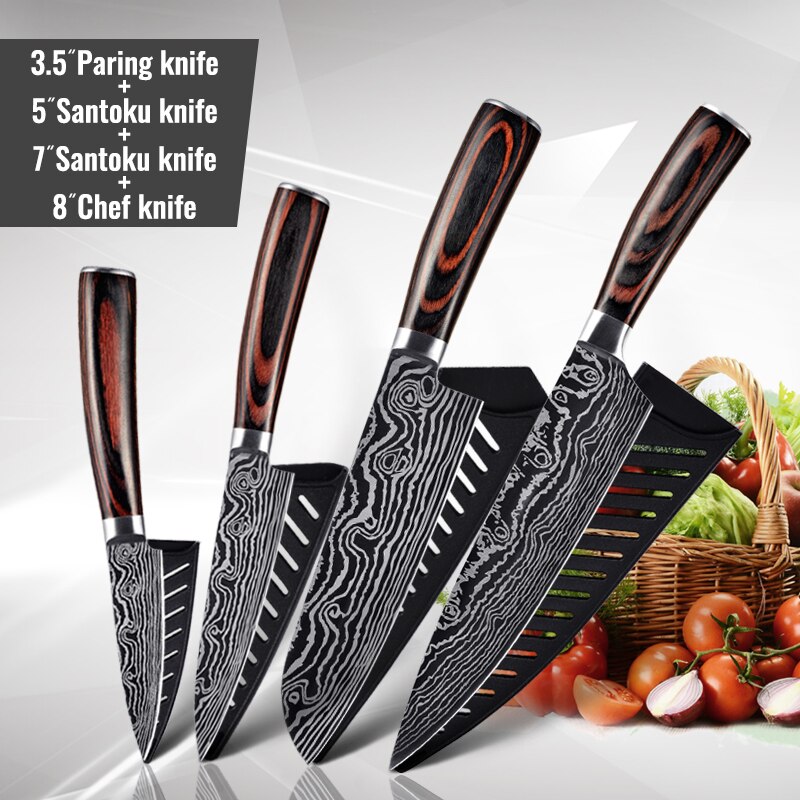 1806D1 8'' küche Messer-Set Utility kochmesser Sharp 5'' Cleaver Santoku Brot Messer Sharp küche werkzeuge