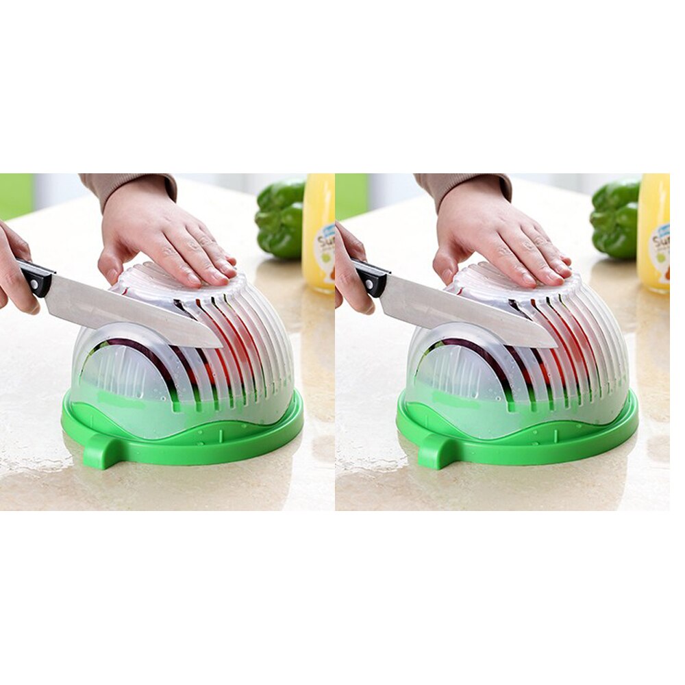 Salad cutting bowl 60Second Salad Cutter Bowl Kitchen Gadget Fruit Vegetable Chopper Slicers Cutter Salad Maker: 2pcs green