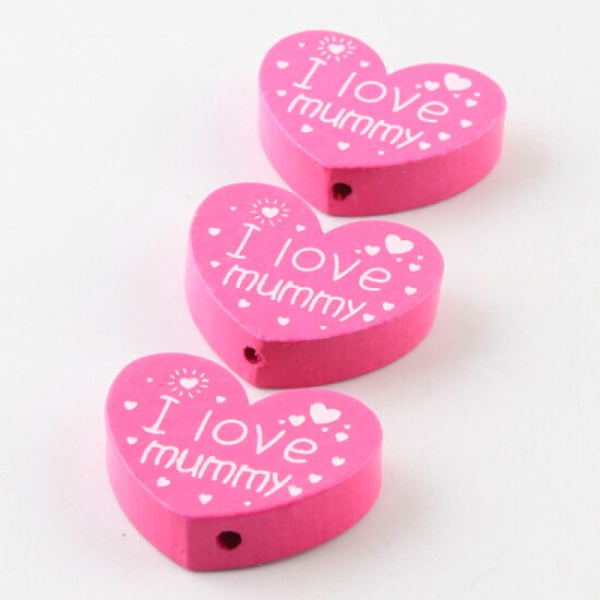 10pcs/lot Wooden DIY (I love mummy) Heart-Shaped Wooden Beads For Children's Toys & Pacifier Clip Spacer Beads: Color 12