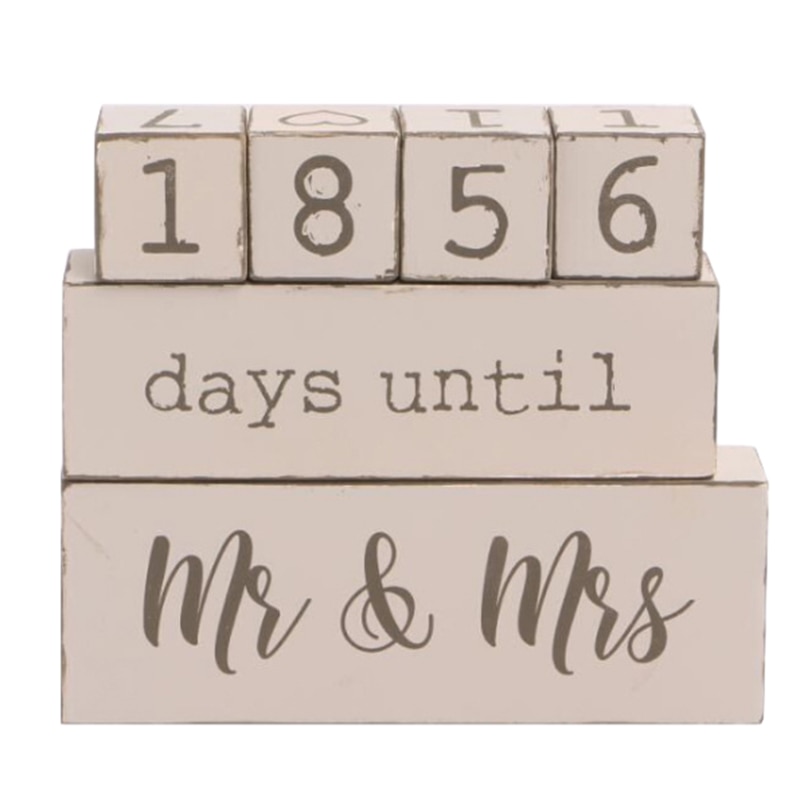 Countdown Calendar Blocks Sign - Counting Down Days Until Mr & Mrs - Wooden Engagement Set for Engaged Couples - Rustic