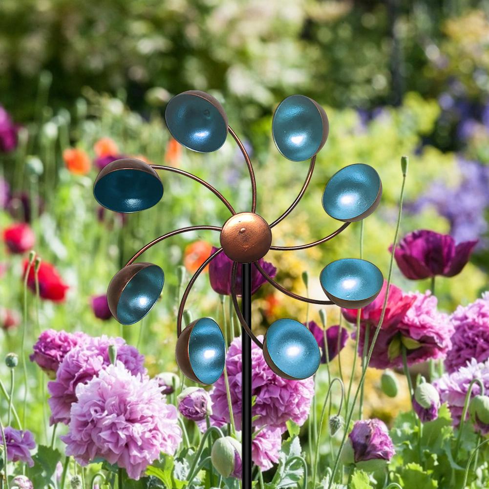 Outdoor Windmill Decoration Garden Lawn Wrought Iron Rotating Wind Spinner Courtyard Garden Stake Decorative Windmill Ornaments