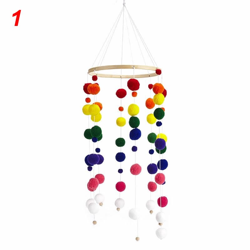 Nordic Haar Bal Crib Windgong Baby Hanger Bed Bel Mobiele Beukenhout Vogel Rammelaars Wol Ballen Kinderen Kamer Decoratie: 1