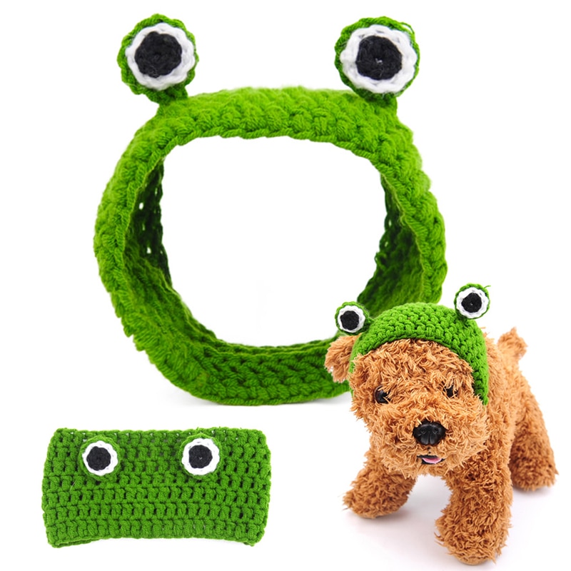 Gorros de lana de punto con dibujos animados para gato, cachorro, gato, Rana, cabeza de disfraz, engranaje, forma de rana, gorro de gato para invierno, accesorios para disfraz de Mascota