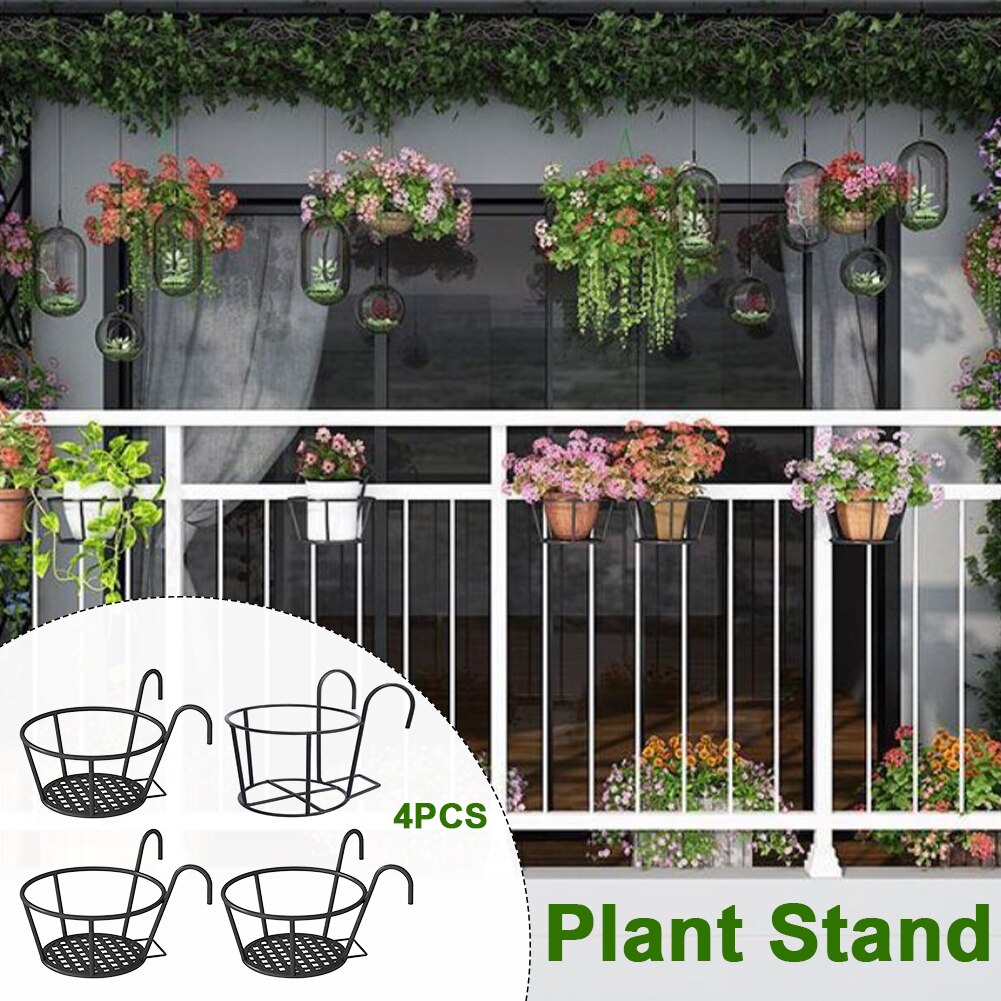 4 stk hængende kurv med kroge moderne skrivebord pladsbesparende indendørs udendørs jern kunst plante stå stærk leje stue