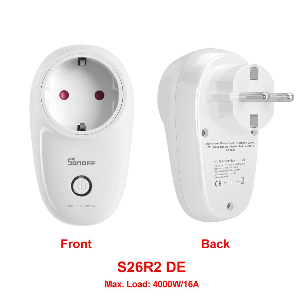 Sonoff S26 R2 Wi-Fi Smart Plug Wireless 16A Smart Socket Switch Voice Control Timing Remote Control via eWeLink Google Alexa: S26R2 DE