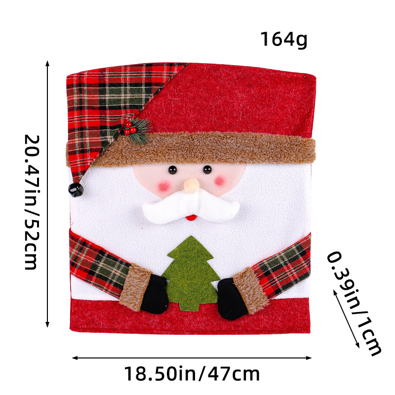 Doll Chair Back Covers Set, Dining Table Chair Slipcovers, Plush Stuffed, Santa Claus, Snowman, Reindeer, Chair Covers: WHITE