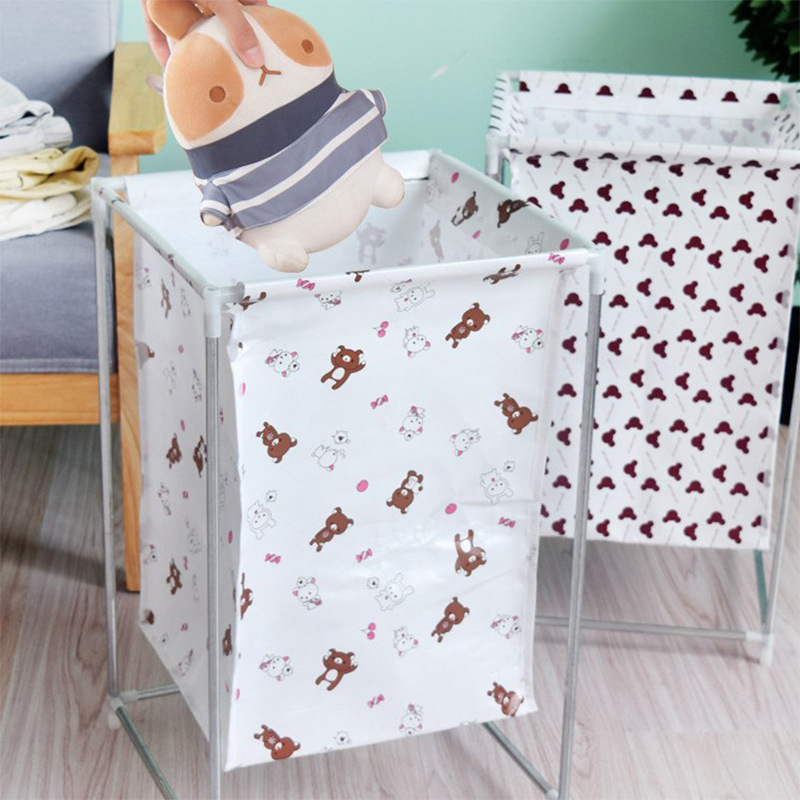 Non-woven Laundry Basket Wrought Iron Frame Assembled Waterproof Hamper Household Dirty Clothes Storage Bucket Multi-purpose Ham