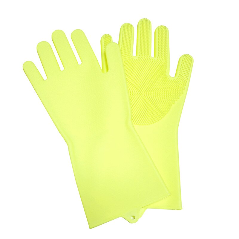 Silikonegummi opvaskehandsker scrubber rengøringsbørste til køkken temperaturbestandige handsker 3 par: Gul