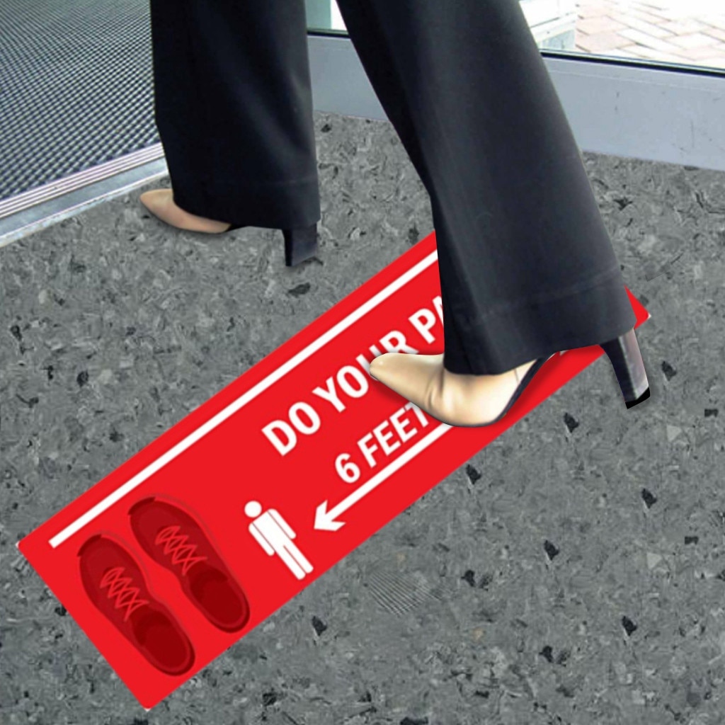 Tegel Stickers Ground Sign Isolated Label Please Keep Wait Here Stand Here Keep 6ft In Between Distance Marker Floor 5pcs