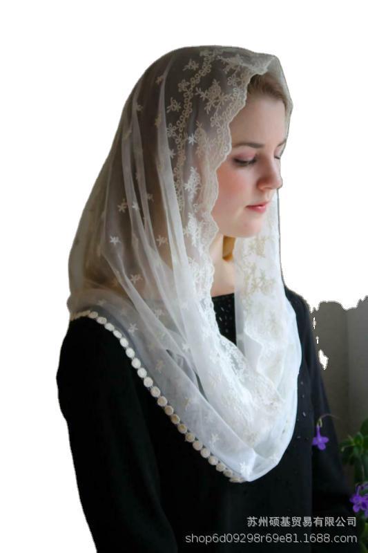 Muslimsk katolsk dame blonder cappa sub-veil skjerf elfenben svart katolsk slør