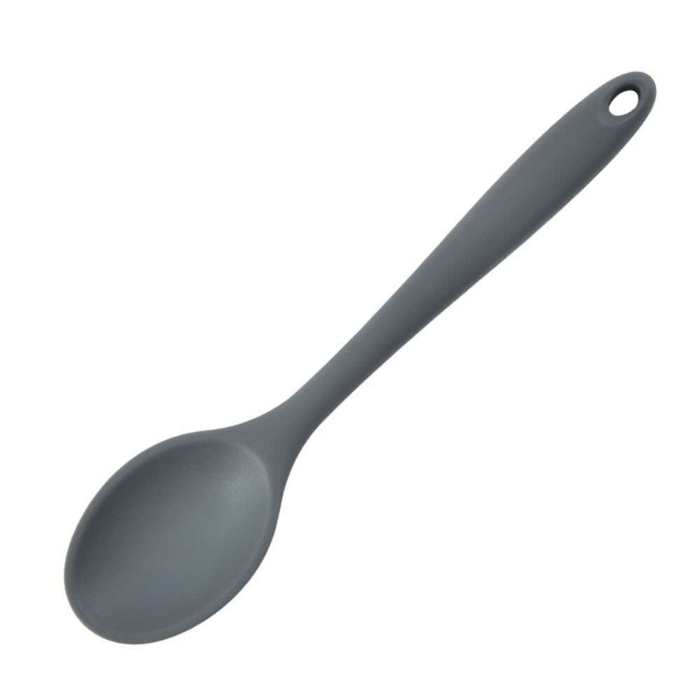 Silicone de grau alimentício longo-manuseado colher de sopa utensílios de mesa colher de cor sólida cozinha colher de silicone talheres acessórios: Grey