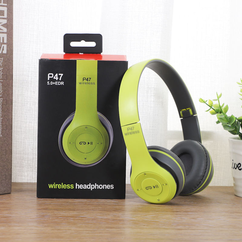 P47 Wireless Headphones Bluetooth 5.0 Earphones Foldable Bass Helmet Support TF-Card For All Phone PC PS4 With Mic Headsets: Green