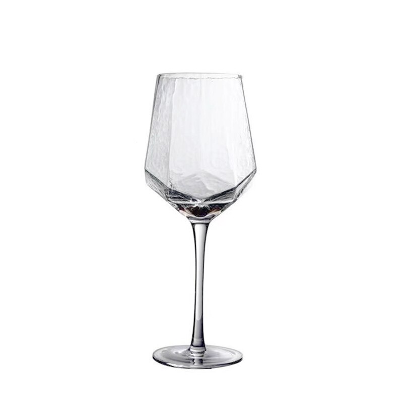 Portsble Wine Glass Diamond Shaped Hammered Rimmed Nordic Rretro Crystal Goblet Rimmed Champagne Glass Diamond Glass: B1