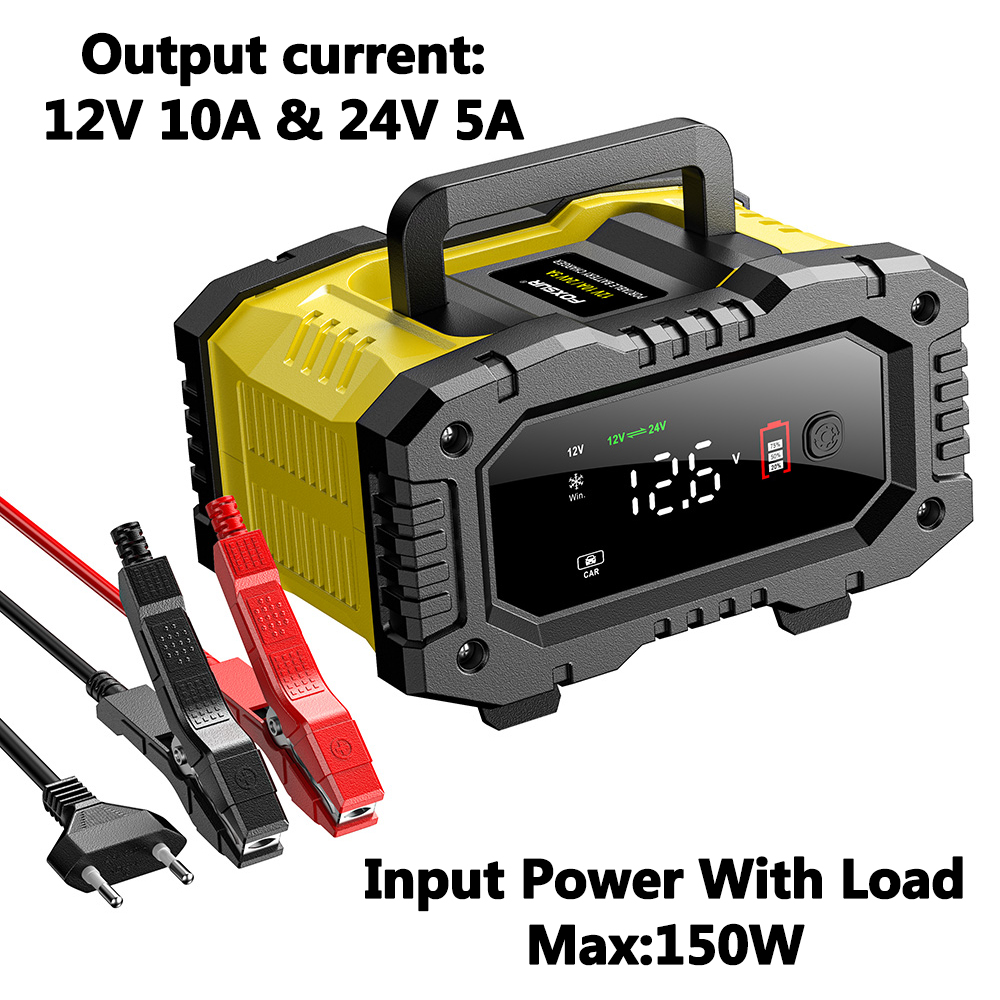 FOXSUR 12V 24V FPT100 FPT200 Car Battery Charger For Moto For Truck Battery Repair for Lead-Acid AGM LiFePo4 EFB GEL WET: army green
