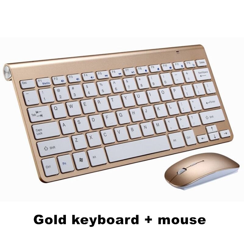 DATA FROG Portable Wireless Keyboard for IOS Android 2.4G Mini Keyboard Mouse Set For Mac/Notebook/TV Box/PC Office Supplies: gold keyboard set
